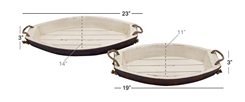 Deco 79 Wood Sail Boat Tray with Rope Handles, Set of 2 23", 19"W, White - Image 4
