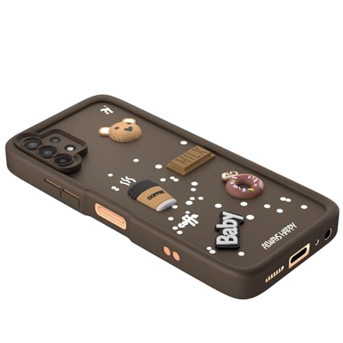 Image of Bintage Ball Bear| Donut| Milk Cake| Baby| Coffee Rubber Case Camera Protection Back Cover Compatible for Samsung Galaxy A13 4G - Brown
