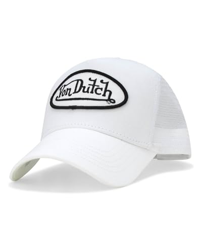 Von Dutch Unisex Trucker Hat - Curved Bill Mesh Back Retro Classic Adjustable Snapback Baseball Cap for Men and Women, White