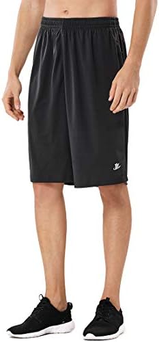 DEVOROPA Men's Athletic Basketball Shorts Loose-Fit Performance Sports Workout Shorts Zipper Pockets Black M