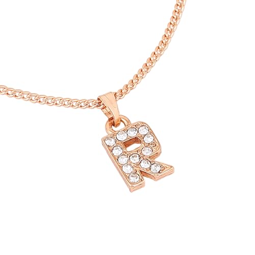 Rose Plated Letter Pendant with Crystals