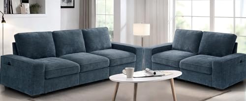 Image of TEKAMON 73 inch Modular Sofa Couch with Seat Storage, Comfy 2-Seater Chenille Fabric Loveseat Sofa for Living Room, Office, Apartment W /Deep Seat, Wide Armrest,Pockets, USB Charging Removable Cover(Blue)