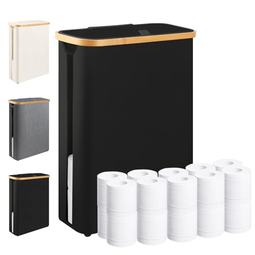 Dotpilgo Extra Large Toilet Paper Storage Basket with Lid 49L Slim Toilet Paper Basket Holder Bin Container Organizer for Bathroom Hold up to 20 Regular Rolls or 15 Mega Rolls