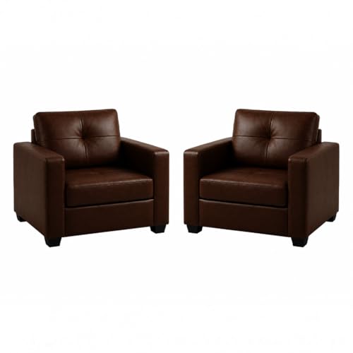 Image of FURNY Hermon 5 Seater Premium Leatherette 3+1+1 Sofa Set (Brown) Premium Finish | Durable Comfort | Ideal for Living Room