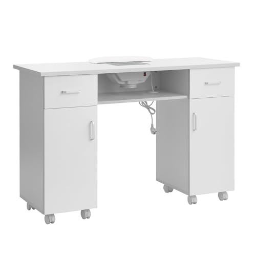 DARDVORLAG Maniküretisch mit 2 Schubladen,Nageltisch für Nagelstudio,Schreibtisch mit Absaugung,Armlehne,3 Staubsaugerbeuteln,Nagelfrisiertisch,Mobiler Tisch mit Rollen für Nail Tech & Kosmetikstudio