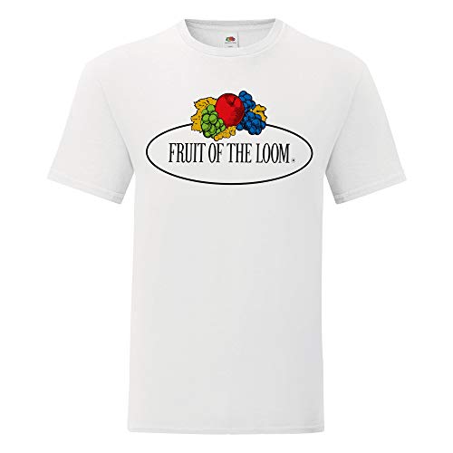 Fruit of the Loom Camiseta Iconic 150 con logotipo vintage en el pecho, Blanco   Logo Vintage Grande, XL