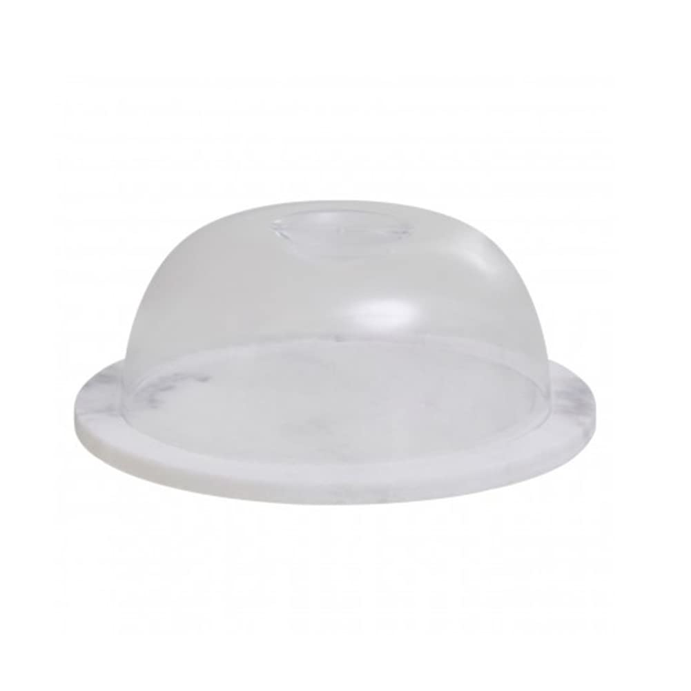 Premier Housewares Round White Marble Cheese Board With Clear Plastic Dome Polished Finish Sturdy Marble and Dome Versatile w20 x d20 x h8cm