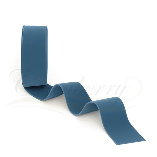 Dusky Mid Blue Velvet Ribbon - 38mm Wide x 1 Metre Cut Length - Luxurious Single-Sided Soft Velvet Trim for Gift Wrapping Wedding Bows Crafts Christmas Floral Arrangements & Decor
