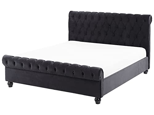 Lit Double Chesterfield en Velours Noir 140 x 200 cm Confortable avec Tendance Glamour pour Chambre Moderne ou Classique Beliani