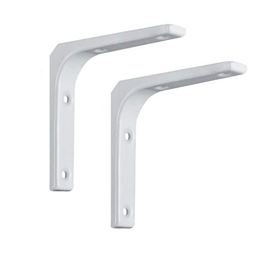 WSLOVE Heavy Duty Shelf Bracket,2pcs Metal Wall Mounted Shelve Brackets,L Shape Right Angle Bracket,Industrial Shelf,with Screws(White)