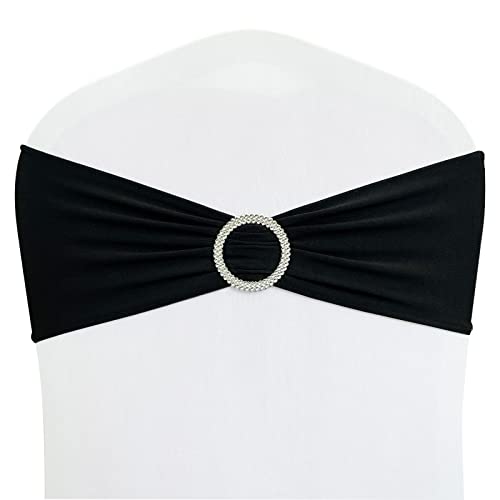 Image of Spandex Chair Sashes Bands, Black, 30PCS | Stretch Chair Ties Bows, With Buckle Slider, For Wedding Party Banquet Decoration