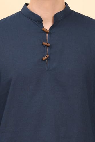 Image of Amazon Brand - Anarva Men's Cotton Linen Solid Kurta Long Sleeves Wooden Button Regular Casual Shirt