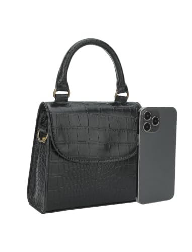 Bolso pequeño para mujer con asa superior y bandolera ajustable, hecho de cuero vegano | Bolso tipo satchel o tote, clutch para hombro miniatura 4