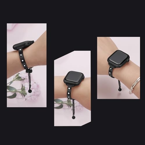 Stainless Steel Band Compatible with Apple Watch 38mm 40mm 41mm 42mm 44mm 45mm 46mm 49mm Pretty Luxury Strap with Sparkle Diamond, Dressy iWatch Bracelet, Bling Thin Band for Women