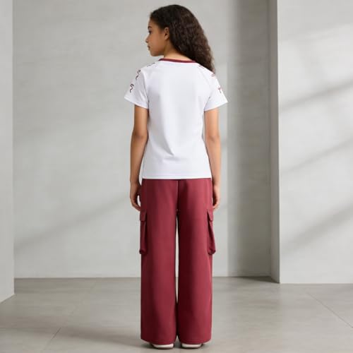Image of Tween Girls Clothes Short Sleeve Graphic T-Shirt Top + Cargo Pants 2pcs Outfit Set, Size 7-15Years