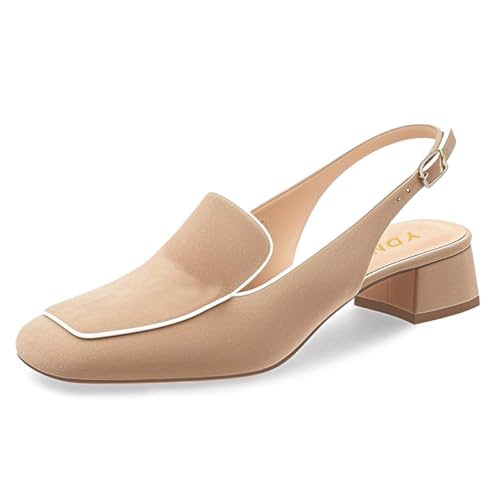 Image of YDN Women Closed Square Toe Block Low Heels Slingback Formal Loafer Dressy Shoes Office Lady Pump Size 4-15 US
