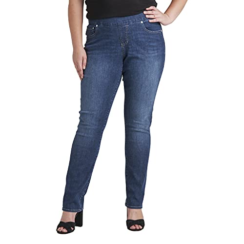 JAG Jeans Women's Plus Size Peri Mid Rise Straight Leg Pull-on Jeans, Anchor Blue AU315, 24 Plus