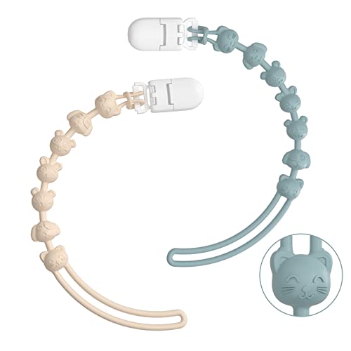 Image of BABYSUN Pacifier Clip for Boys Baby Girls 2 in 1 Silicone Pacifier Holder Clips and Teething Binky Clips with One Piece Design, Gift for Baby Shower, Birthday and Christmas