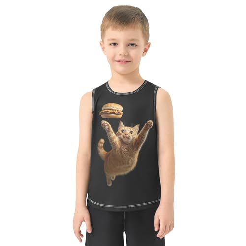 Boys Tank Top Shirts Cat Hamburger Animal Food Sleeveless T-Shirts Crew Neck for Kids Clothing Children2