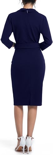 Image of SxClub Business Dresses for Women Elegant Long Sleeve Bodycon Pencil Knee Length Formal Dress for Evening Cocktail