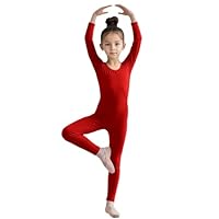 Wildarms Mädchen Langärmliger Tanz-Strumpfanzug – Körperumfassende Leotard für Ballett, Gymnastik, Performance und Kostüme (Rot, 7-9)