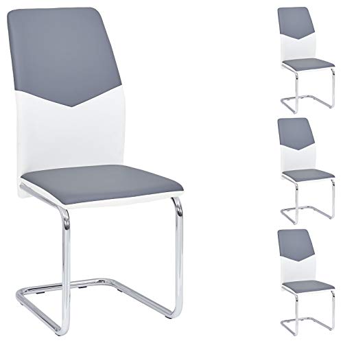 IDIMEX Lot de 4 chaises de Salle à Manger Leona piètement chromé revêtement synthétique Bicolore Blanc et Gris
