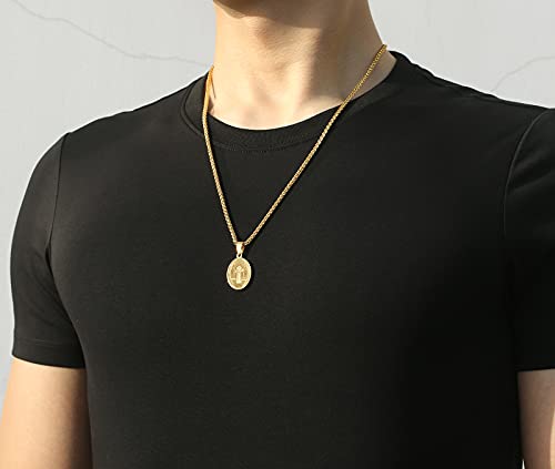 P. BLAKE Oval Saint Christopher/Michael/Joseph/Jude/Virgin Mary/Joseph/Francis/Patrick/Anthony/Benedict/Thomas Necklace for Men Women, Stainless Steel Catholic Patron Pendant with Chain 24 Inches