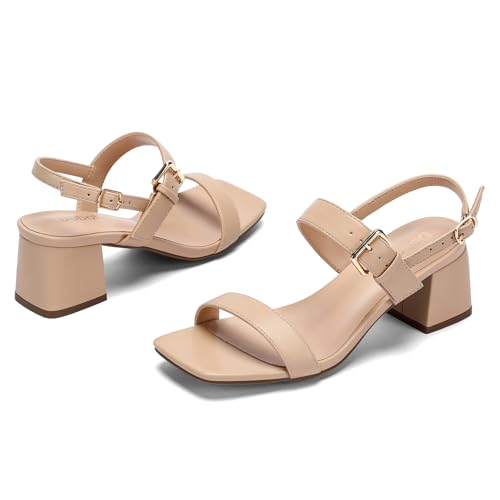 Women's Heeled Sandals Block Chunky Square Open Toe Ankle Strap Heel Wide Feet Dress Sandals3