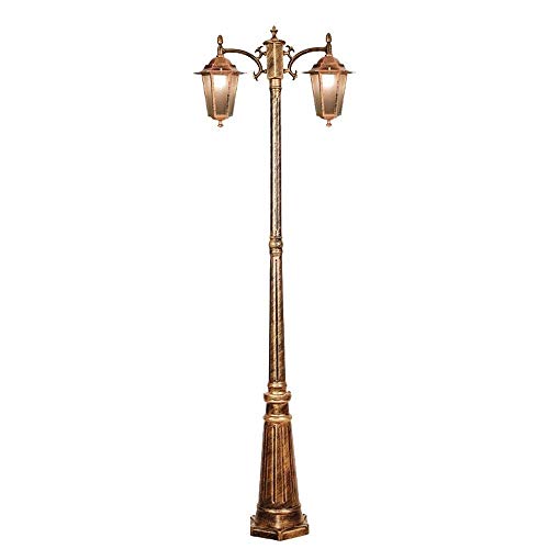 Victoria Luz de Calle de Doble Cabezal Bronce Aluminio Antiguo Poste Exterior Farol Retro Robusto con Barra de Aluminio Lámpara de Pilar Lámpara de Mesa de jardín Tradicional E27 Exterior (T
