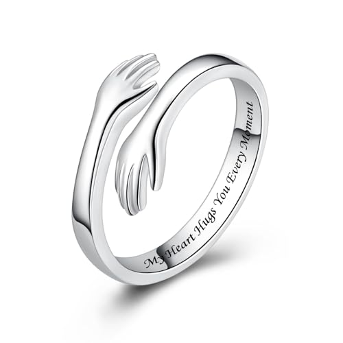 BEILIN 925 Sterling Silver Hug Rings for Women, Adjustable Ring Jewelry Valentine Mothers Day Birthday Gift for Daughters Sister Mom Wife Grandma Friends
