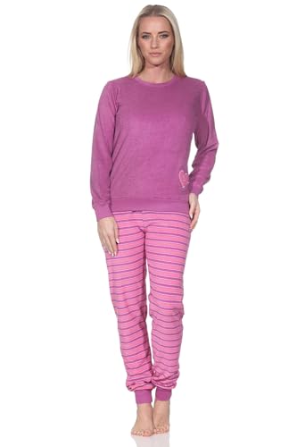 Normann Damen Frottee Schlafanzug mit Bündchen Pyjama mit Herzmotiv - auch in Übergröße, Farbe:pink, Größe:40-42