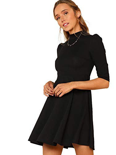 Floerns Women's Mock Neck Fit and Flare Dress Black XS