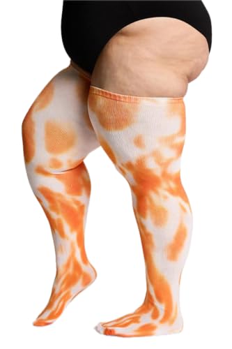 Image of Thunda Thighs Plus Size Thigh High Socks, Over the Knee High Boot Stockings Leg Warmers, Artisan - Tie Dye - Orange