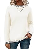 Zeagoo Womens Crewneck Pullover Sweater Long Sleeve Knit Side Slit 2024 Fall Winter Sweater Tops White