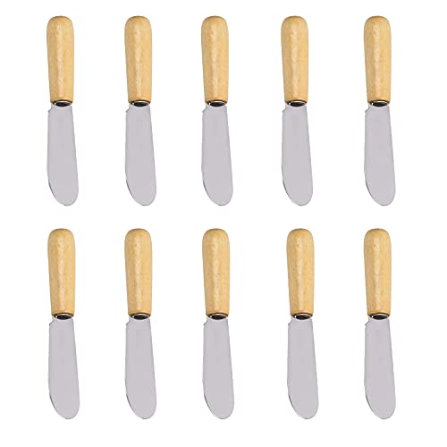 Ismeally 10Pcs 4 Inch Wood Handle Small Butter Spreader Stainless Steel Straight Edge Wide Cheese and Butter Spreader Cream Cheese Sandwich Cake Condiment Knives