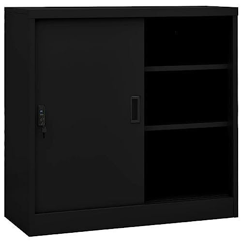 vidaXL Armario de Oficina con Puerta Corredera Mueble Archivador Armario Almacenamiento Archivos Documentos Organizador Acero Negro 90x40x90cm