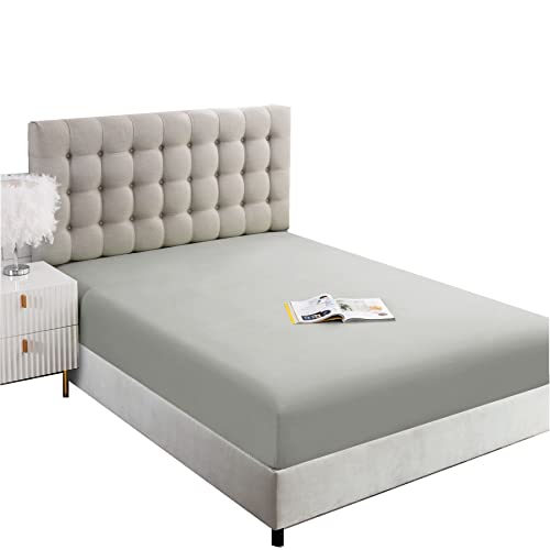 Image of Ghooss Full Size Fitted Sheet,Hotel Quality Bedding Fitted Sheet Deep Pocket up to 14 Inch,Wrinkle and Fade Resistant,1 Piece,Light Gray