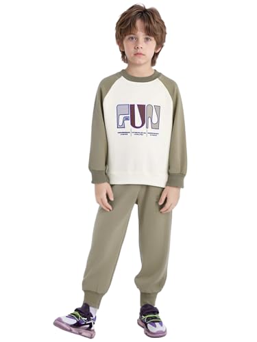 Image of YiZYiF Kids 2piece Running Biking Outdoor Activewear Set Boys Girls Color Block Sweatshirts And Jogger Pants Set