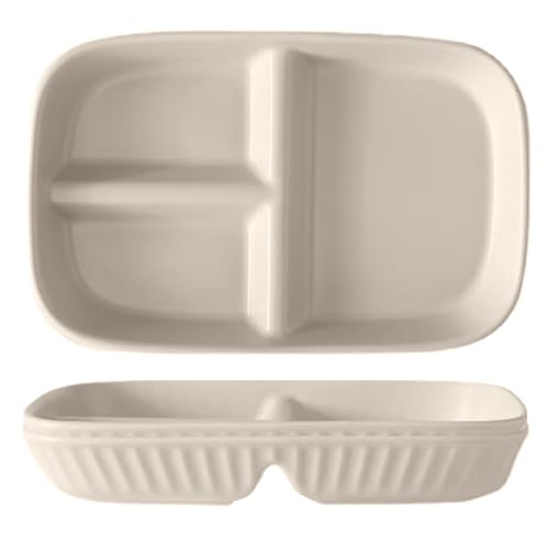 Image of Eco Friendly Wheat Straw Plates with 3 Compartments Food Separator Plastic Trays for Dinner, Cake, Fruits, Salad, Cupcake, Steak, Pasta Microwave Dishwasher Safe (Beige, Pack of 2)