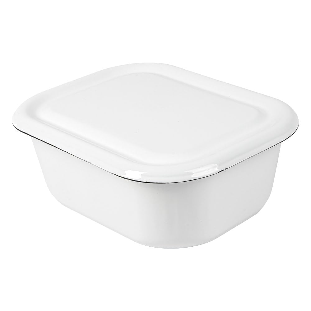 3 unità - Contenitori con coperchio 'Enamelware' 2100 ml 23,5 x 19 x 9 cm bianco ferro smaltato