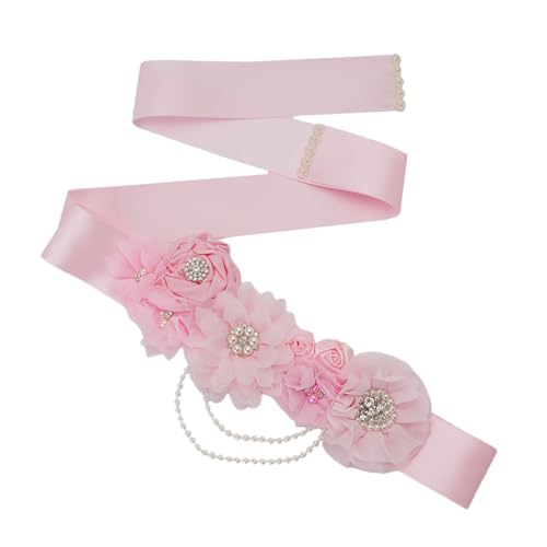 Rhinestone Pearl Wedding Waist Belt Decorative Girdle Bridal Maternity Sash for Shower Party Pink