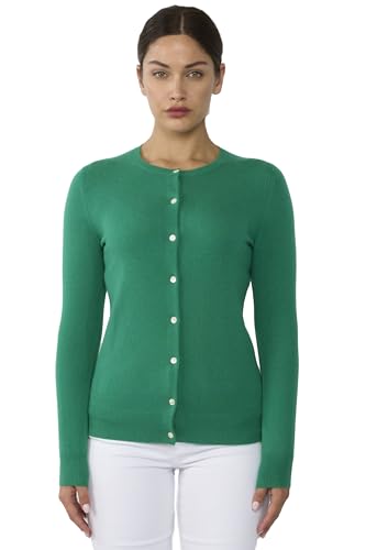 Image of JENNIE LIU Women's 100% Cashmere Button Front Long Sleeve Crewneck Cardigan Sweater