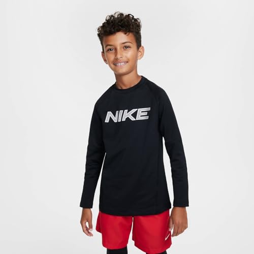 Nike Pro Warm Big Kids' (Boys') Dri-FIT Long-Sleeve Training Top (Black/White, HF4362-010)2