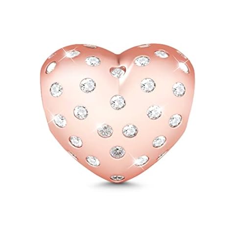 GNOCE Rose Gold Heart Shape Charm Bead 925 Sterling Silver You are My Only Charm with Czs fit Bracelet Necklace Christmas Jewelry Gift for Women Girls Cover