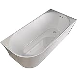 Halb freistehende Raumsparbadewanne NORA CORNER Badewanne aus Acryl Weiß - 170 x 80 cm - Einbau Rechts - Farbe:Weiß Glänzend, Ohne Standarmatur