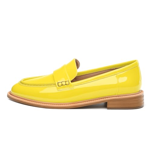 Image of JUSTDANNI Loafers for Women Slip On Shoes with Round Toe 1.2-Inch Low Chunky Block Heel Patent Comfortable Casual Dress Pump Shoes for Wedding Party Work Shopping Dating