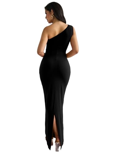 Image of Women's Summer Dresses One Shoulder - Sexy Basic Belted Pencil Maxi Dress Going Out Party Club Outfits Guest Outfits
