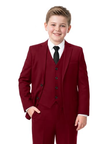 Boys Husky Suit Kids Burgundy Formal Outfit Tuxedo Size 10 for Big Boys