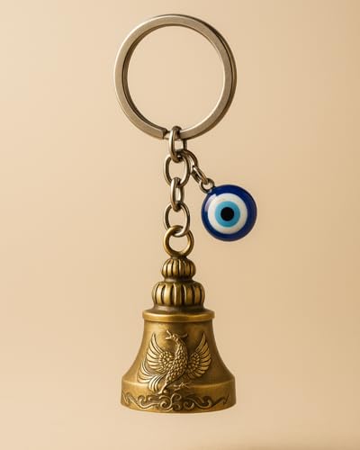 Image of Tiny Tim Guardian Bell with Evil Eye Charm - Protective Motorcycle & Car Accessory - Tibetan-Inspired Design - Wards Off Negative Energy - Ideal Gift for Bikers & Travelers