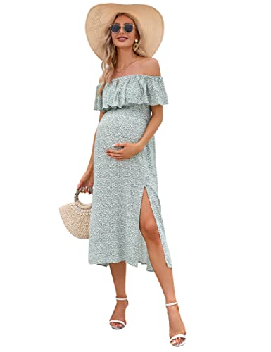 Image of Maternity Dress Women's Off Shoulder Split A Line Casual Maxi Dress Photography Dress for Babyshower